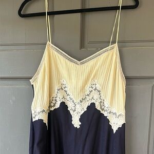 Gabriela Hearst Cream Lace-Trim Navy Maxi Dress